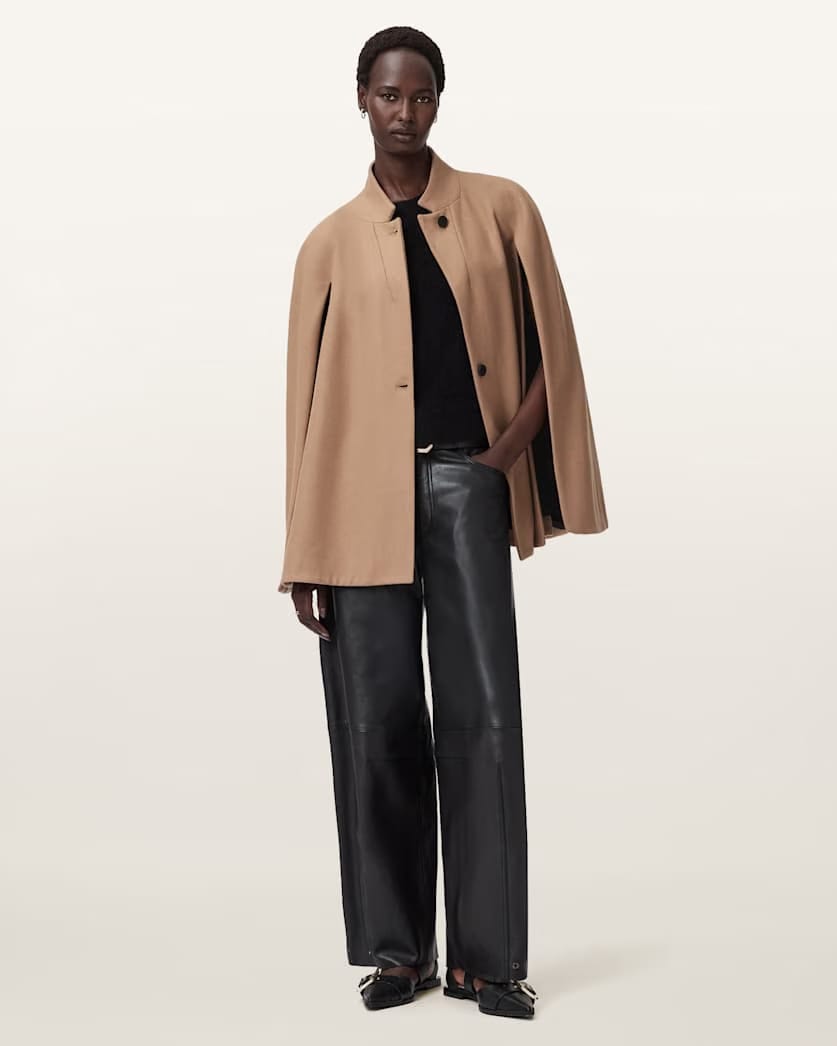 AllSaints Lunis Wool Cape Coat Women's Camel Brown Women's