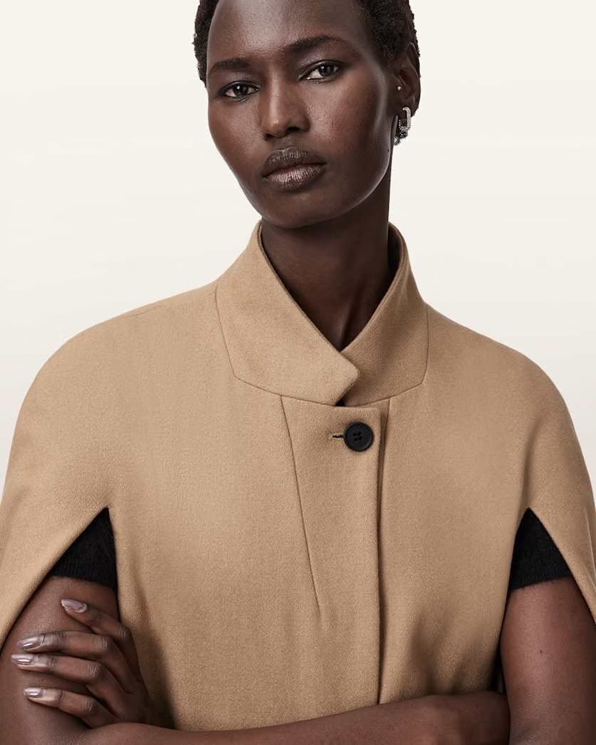 AllSaints Lunis Wool Cape Coat Women's Camel Brown Women's