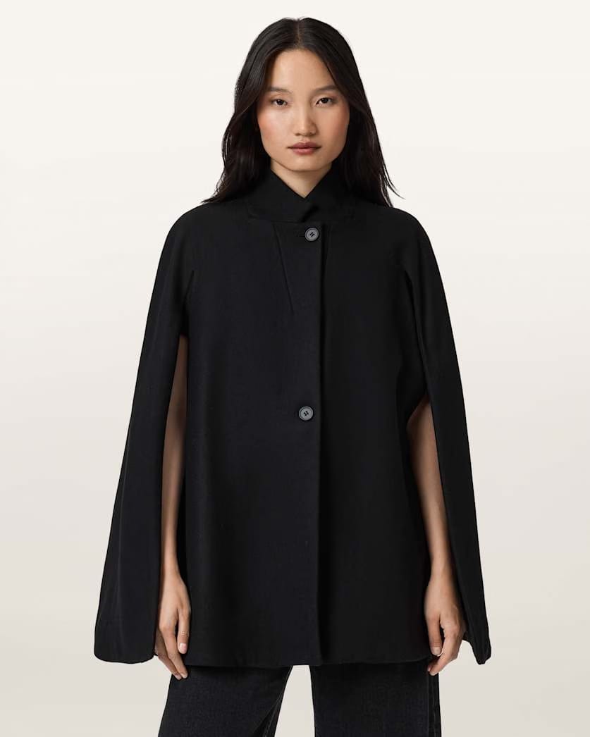 AllSaints Lunis Wool Cape Coat Women's Camel Brown Women's