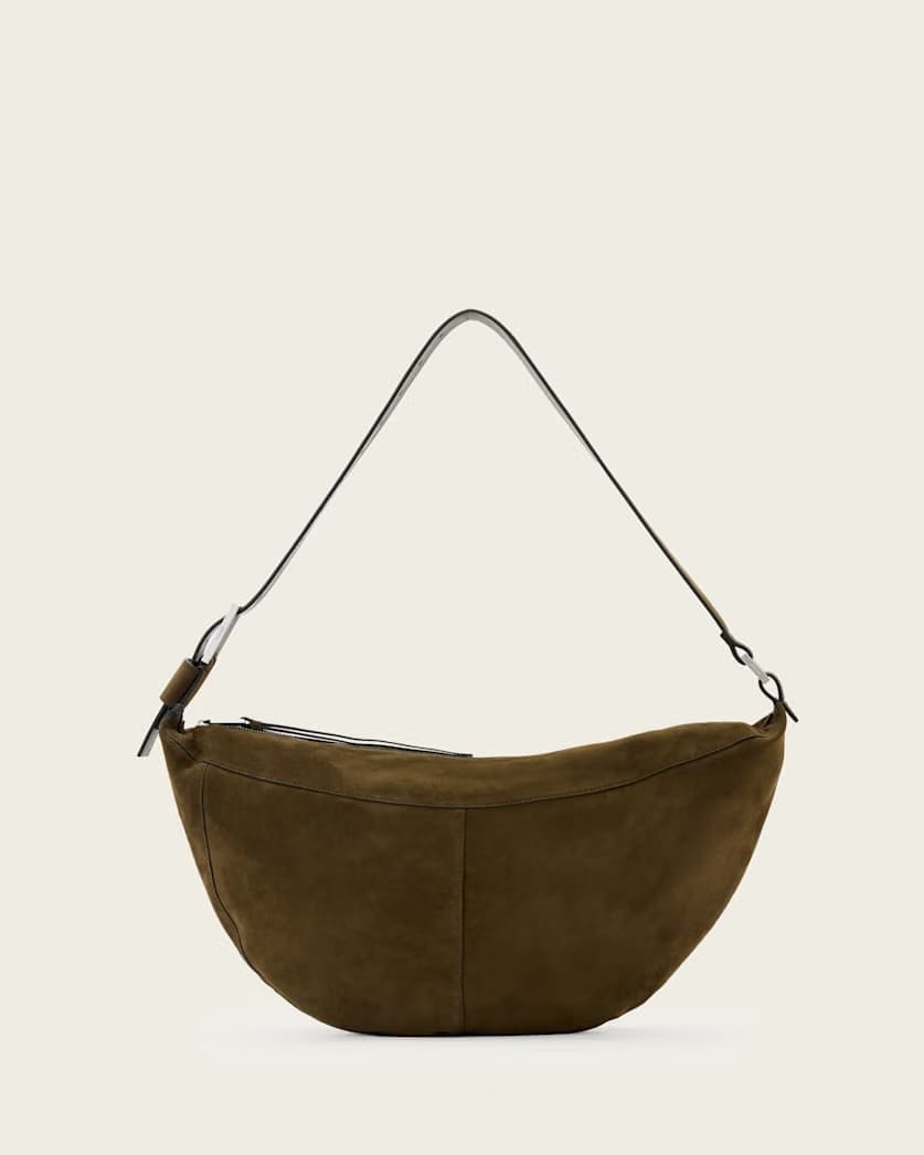 AllSaints Luna Slouchy Suede Shoulder Bag Women's Olive Green Women's