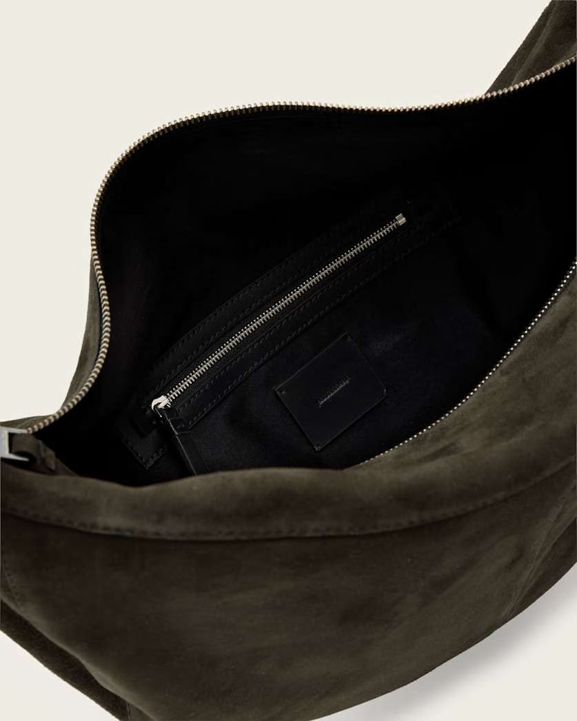 AllSaints Luna Slouchy Suede Shoulder Bag Women's Olive Green Women's