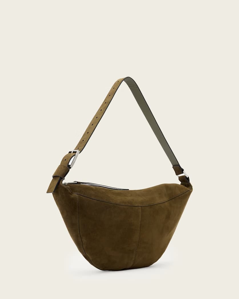 AllSaints Luna Slouchy Suede Shoulder Bag Women's Olive Green Women's