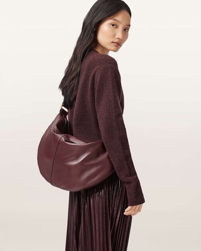 AllSaints Luna Slouchy Leather Shoulder Bag Women's Dark Red Women's