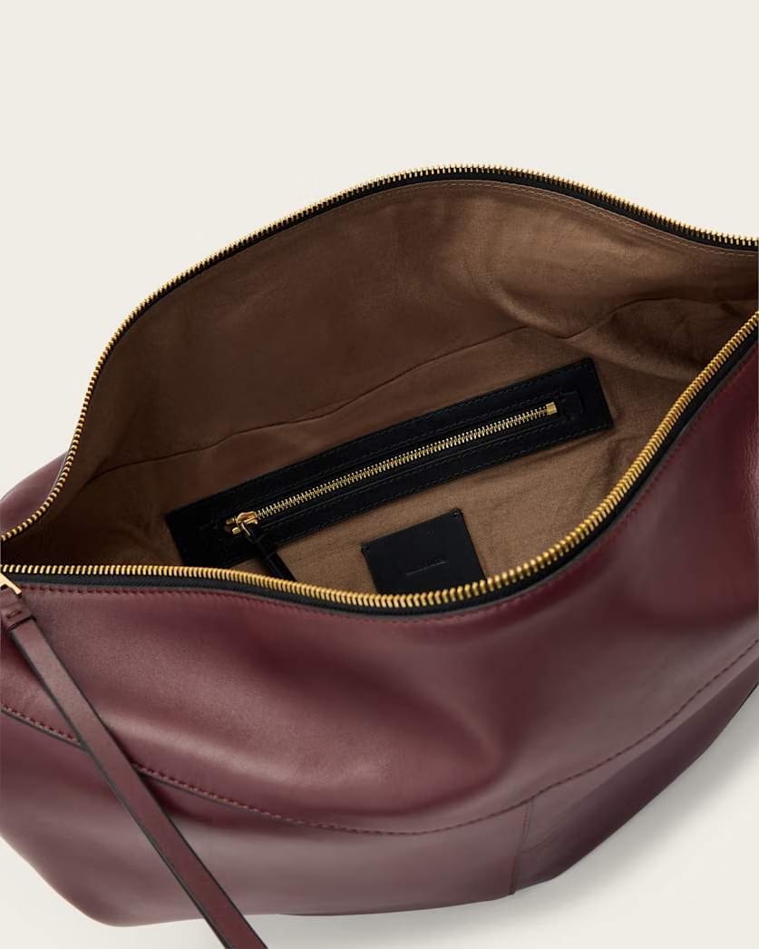 AllSaints Luna Slouchy Leather Shoulder Bag Women's Dark Red Women's