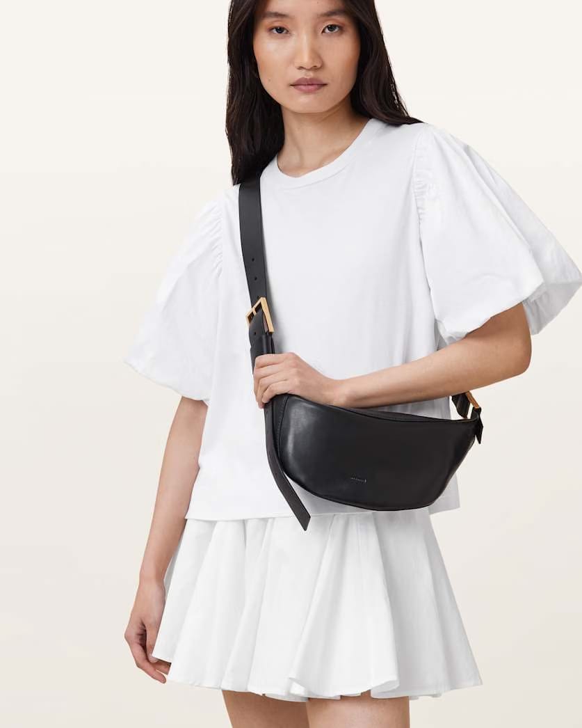AllSaints Luna Slouchy Leather Crossbody Bag Women's Black Women's