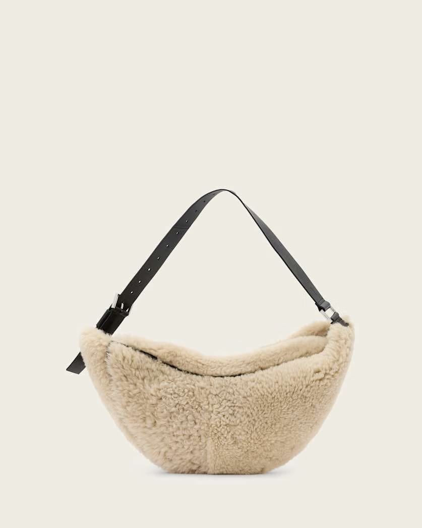 AllSaints Luna Shearling Shoulder Bag Women's Natural/Black Women's