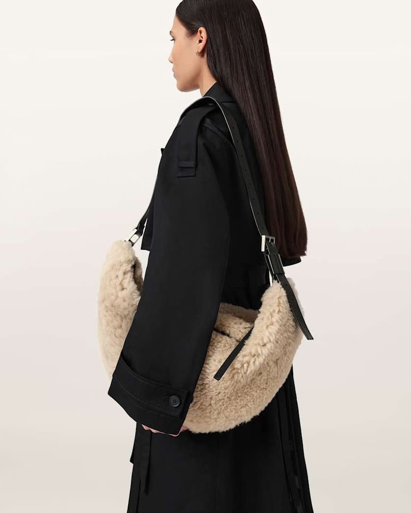 AllSaints Luna Shearling Shoulder Bag Women's Natural/Black Women's