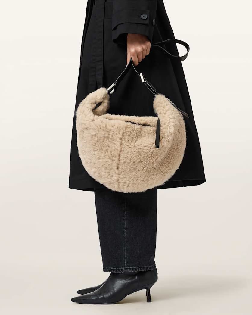 AllSaints Luna Shearling Shoulder Bag Women's Natural/Black Women's