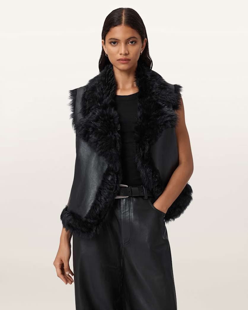 AllSaints Luna Shearling Reversible Gilet Women's Black Women's