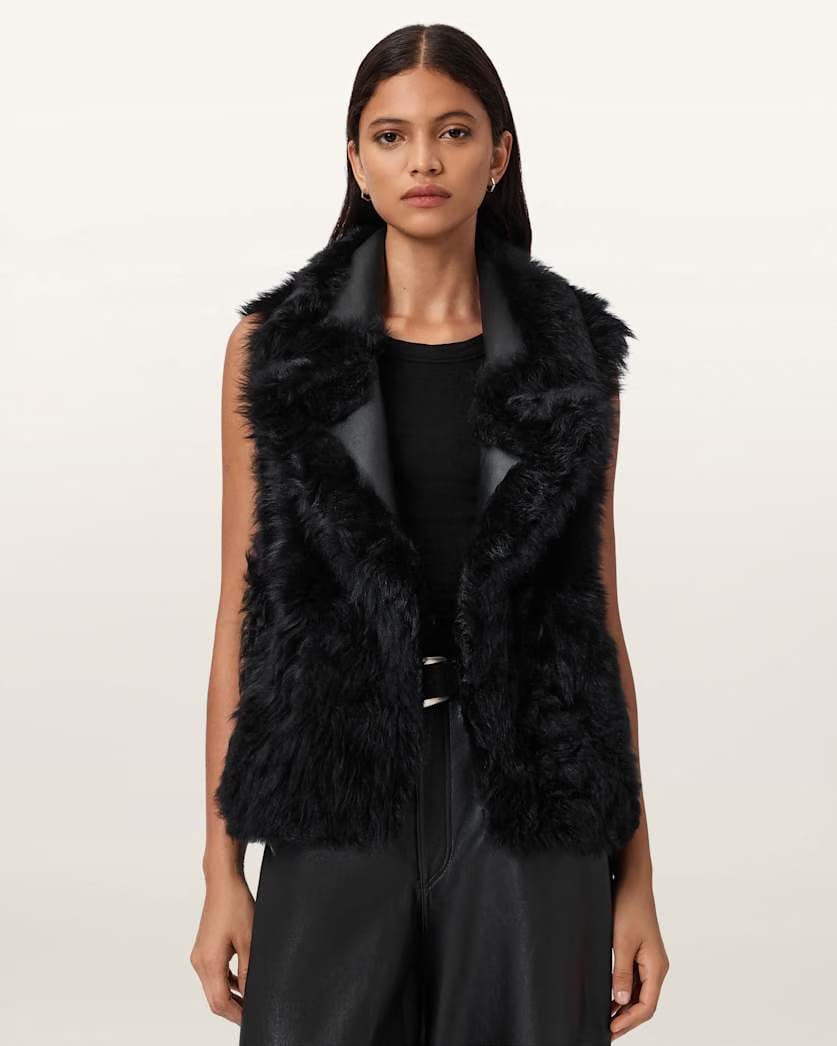 AllSaints Luna Shearling Reversible Gilet Women's Black Women's