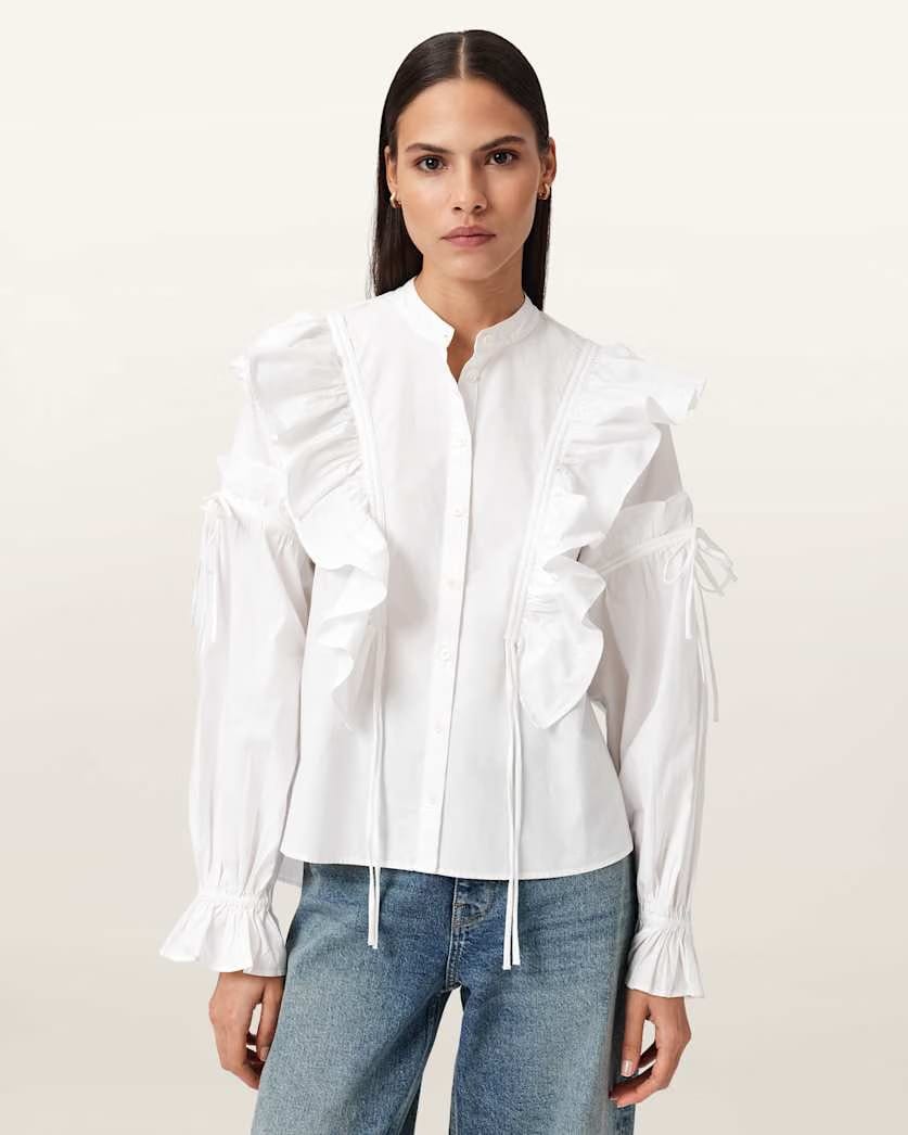 AllSaints Lulu Ruffled Cotton Shirt Women's Optic White Women's