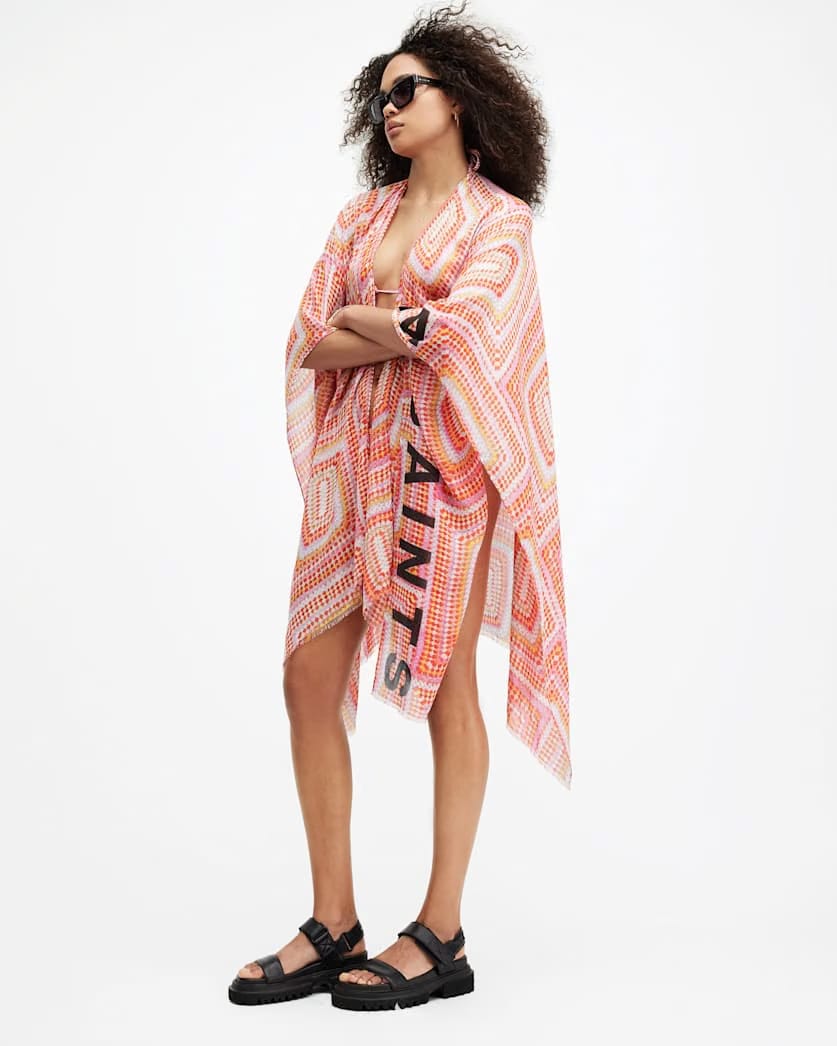 AllSaints Luisa Crochet Print Ruana Scarf Women's Blood Orange Women's