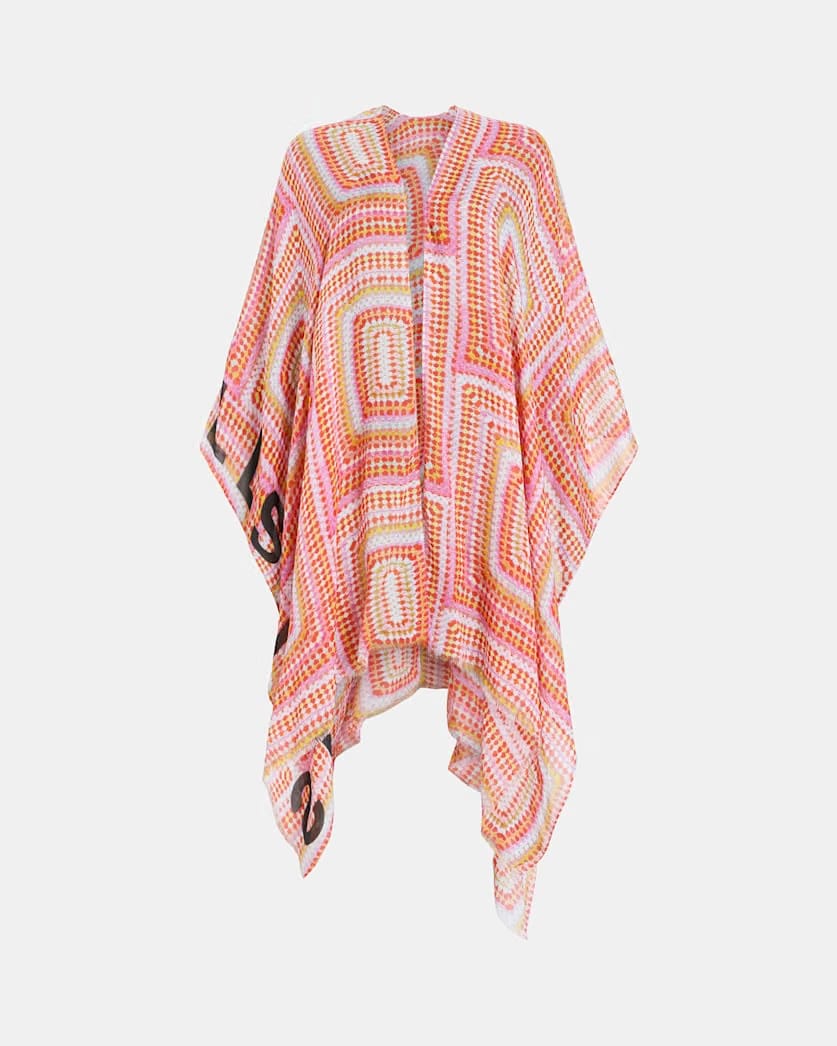AllSaints Luisa Crochet Print Ruana Scarf Women's Blood Orange Women's