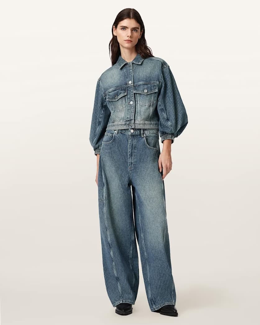 AllSaints Luca Striped Cropped Jacket Women's Titan Blue Women's