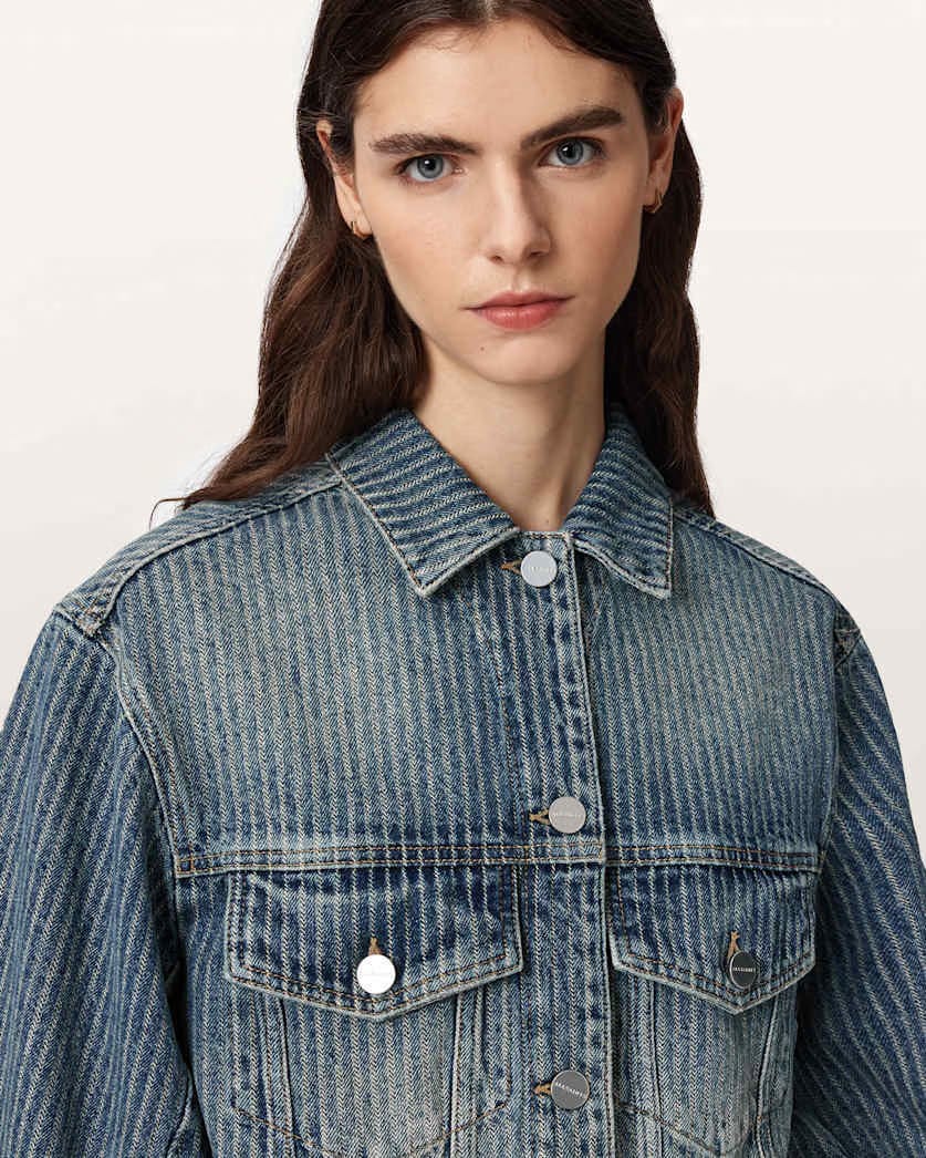 AllSaints Luca Striped Cropped Jacket Women's Titan Blue Women's