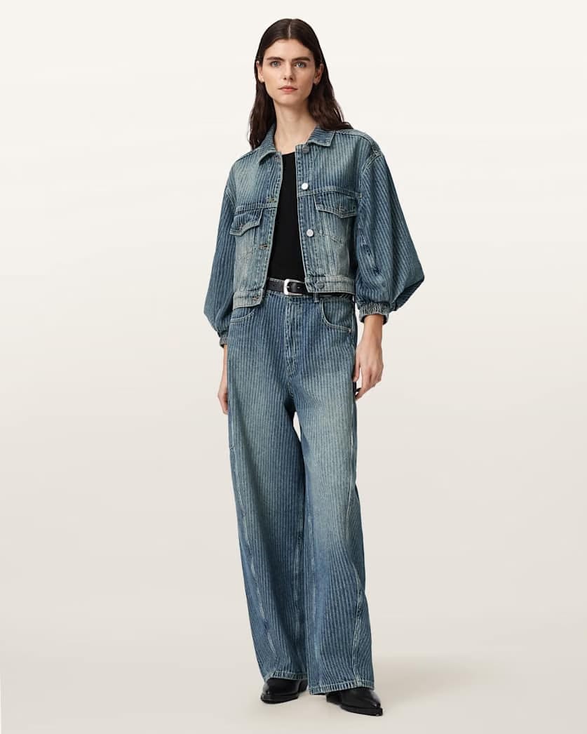 AllSaints Luca Striped Cropped Jacket Women's Titan Blue Women's