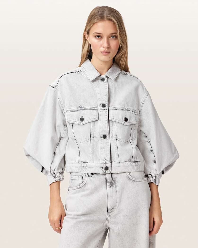 AllSaints Luca Cropped Denim Jacket Women's Bleached Grey Women's