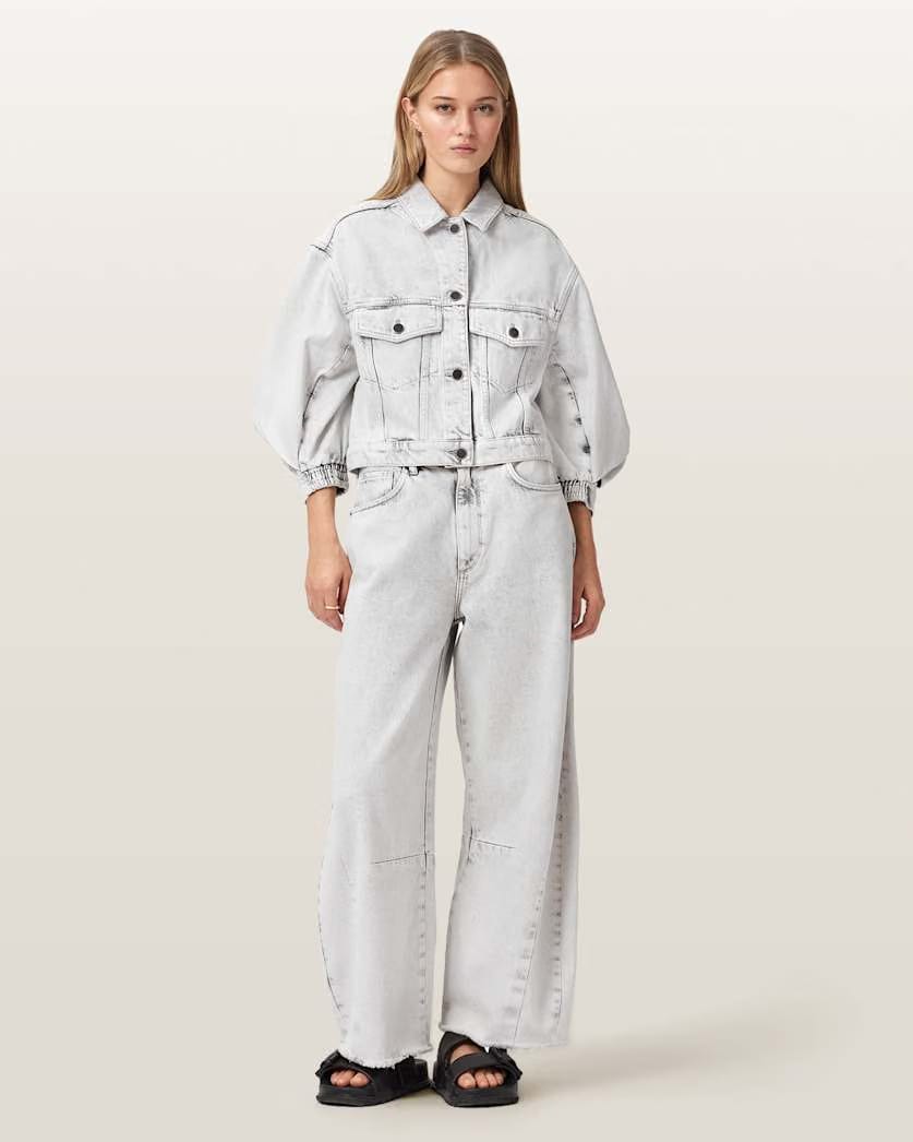 AllSaints Luca Cropped Denim Jacket Women's Bleached Grey Women's