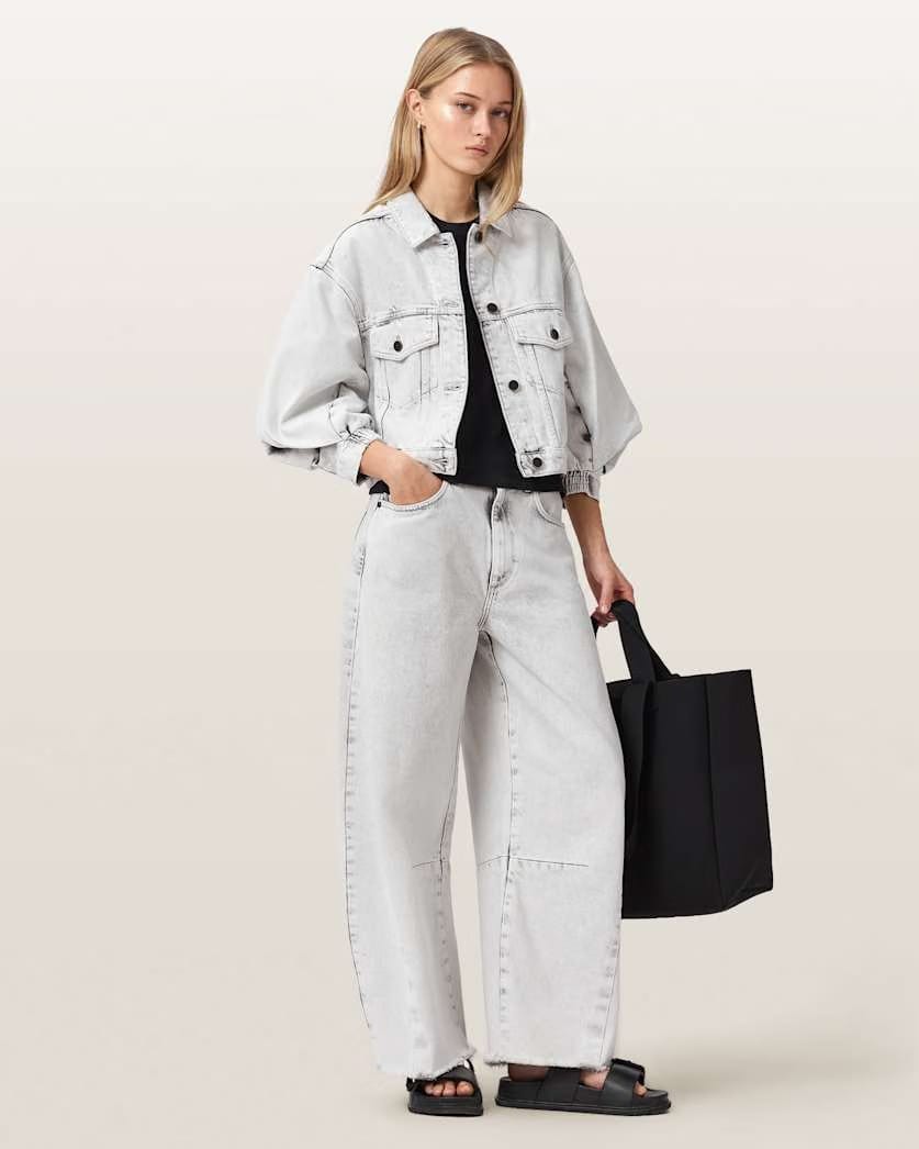 AllSaints Luca Cropped Denim Jacket Women's Bleached Grey Women's