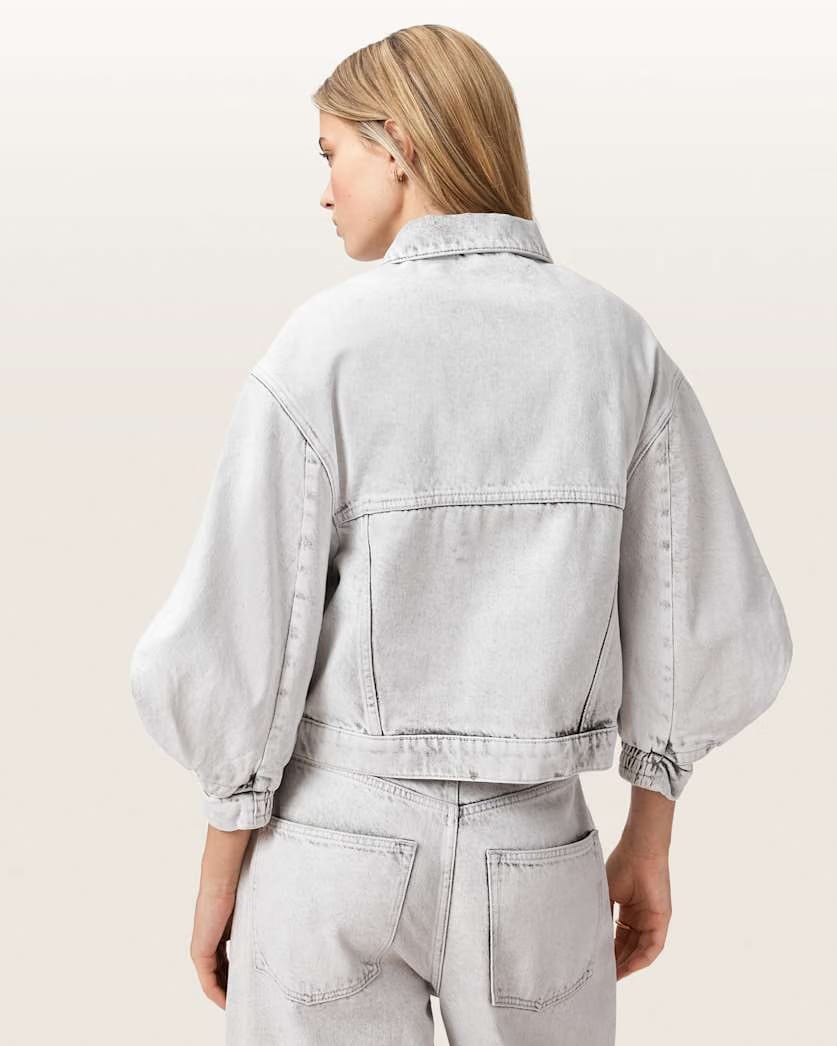 AllSaints Luca Cropped Denim Jacket Women's Bleached Grey Women's