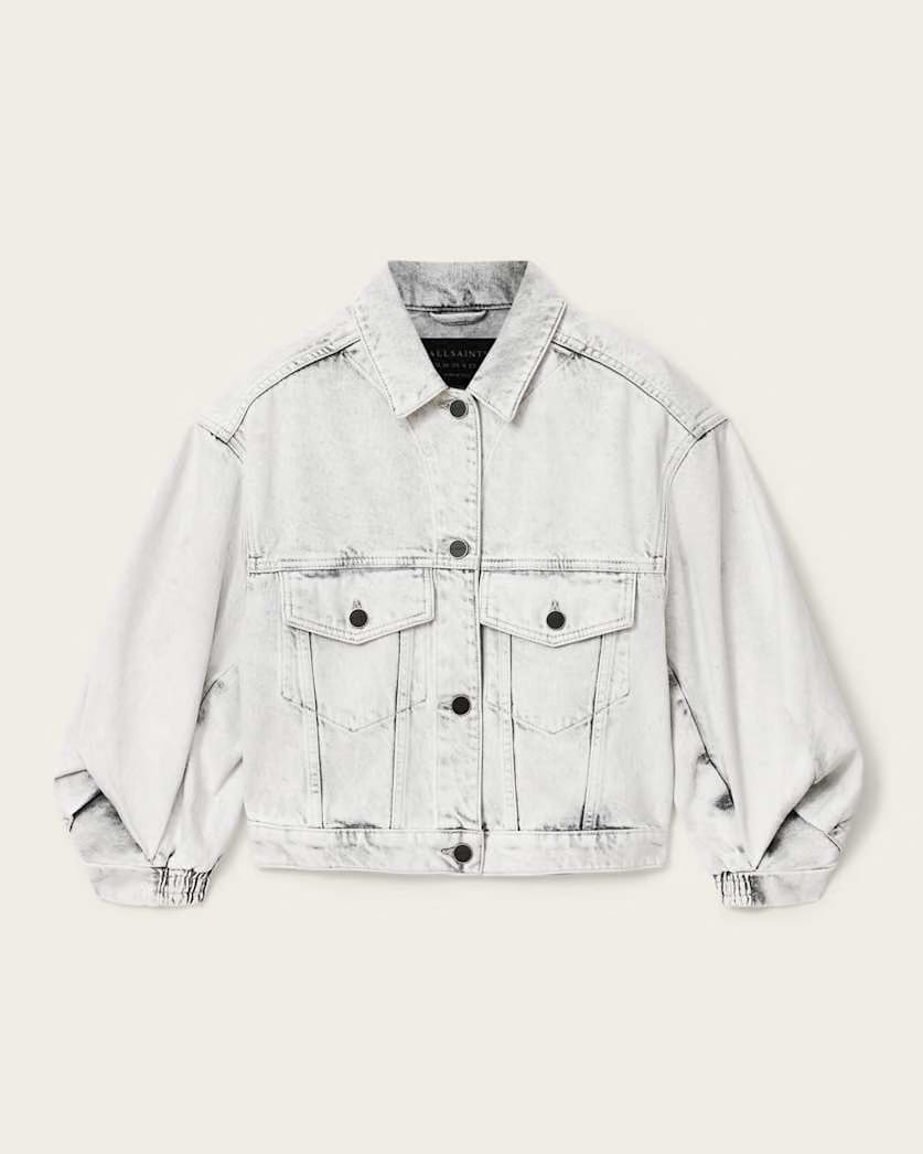 AllSaints Luca Cropped Denim Jacket Women's Bleached Grey Women's