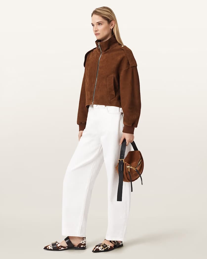 AllSaints Lowden Suede Jacket Women's Cognac Brown Women's