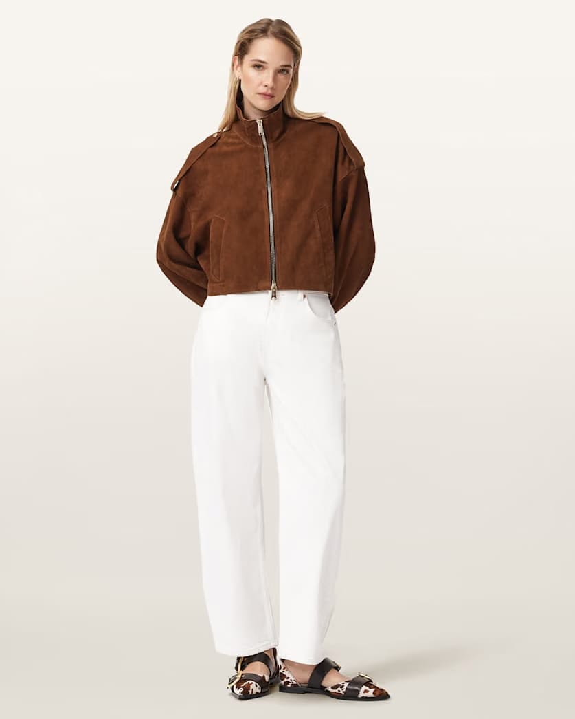 AllSaints Lowden Suede Jacket Women's Cognac Brown Women's