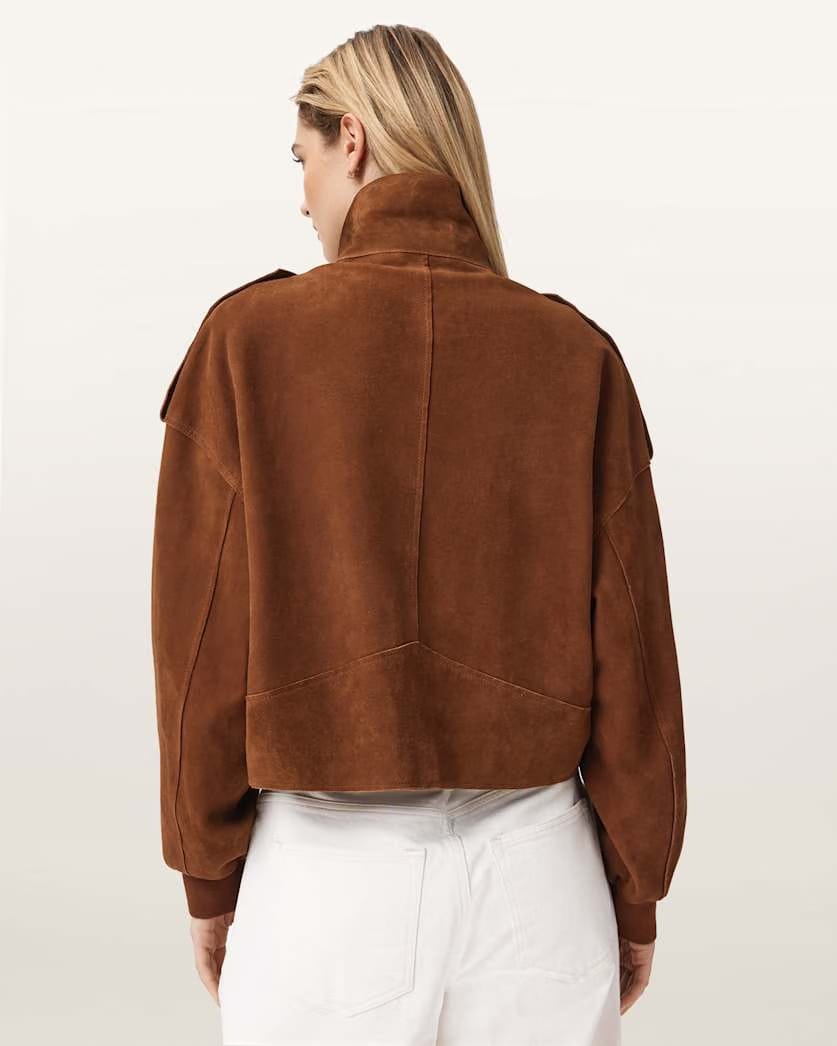 AllSaints Lowden Suede Jacket Women's Cognac Brown Women's