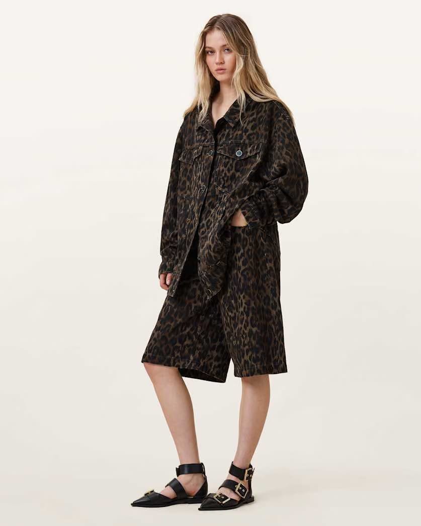 AllSaints Louie Leopard Print Long Shorts Women's Leppo Brown Women's