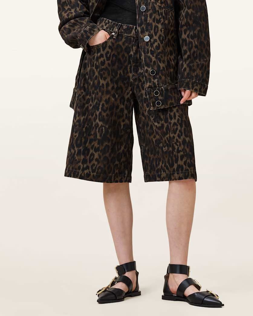 AllSaints Louie Leopard Print Long Shorts Women's Leppo Brown Women's