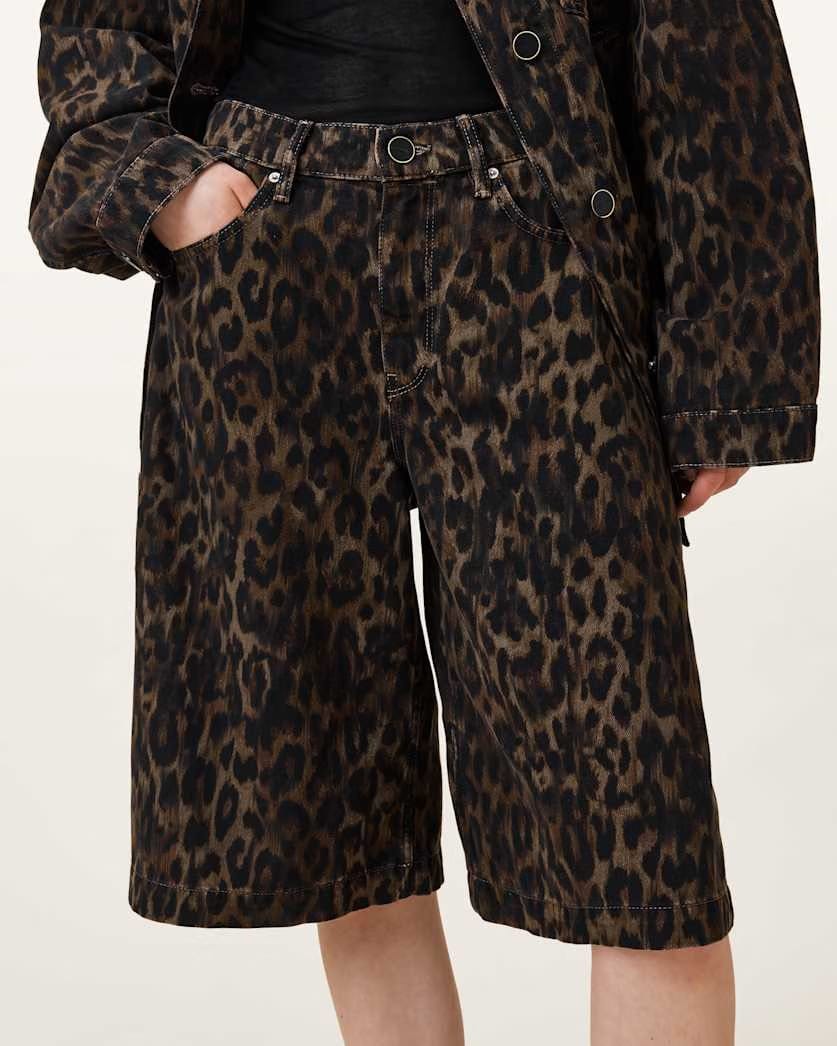 AllSaints Louie Leopard Print Long Shorts Women's Leppo Brown Women's