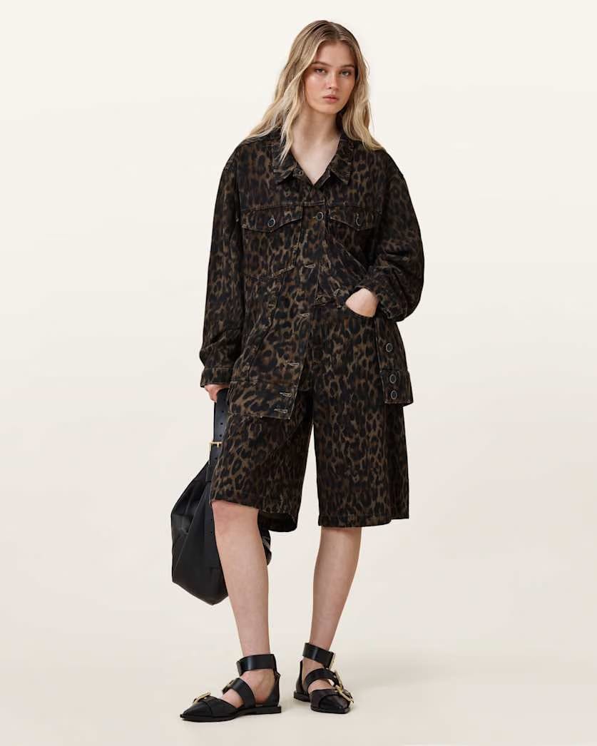 AllSaints Louie Leopard Print Long Shorts Women's Leppo Brown Women's