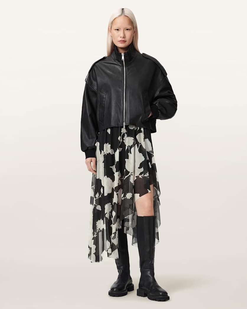 AllSaints Loria Raw Edge Maxi Skirt Women's Fleurz Black Women's