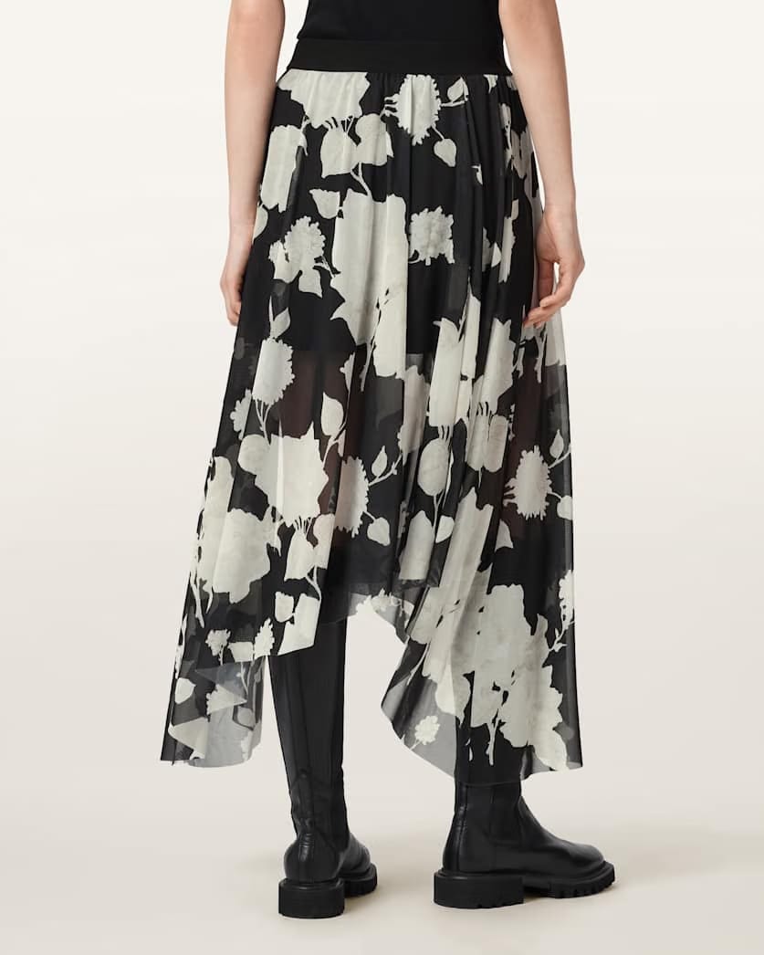 AllSaints Loria Raw Edge Maxi Skirt Women's Fleurz Black Women's