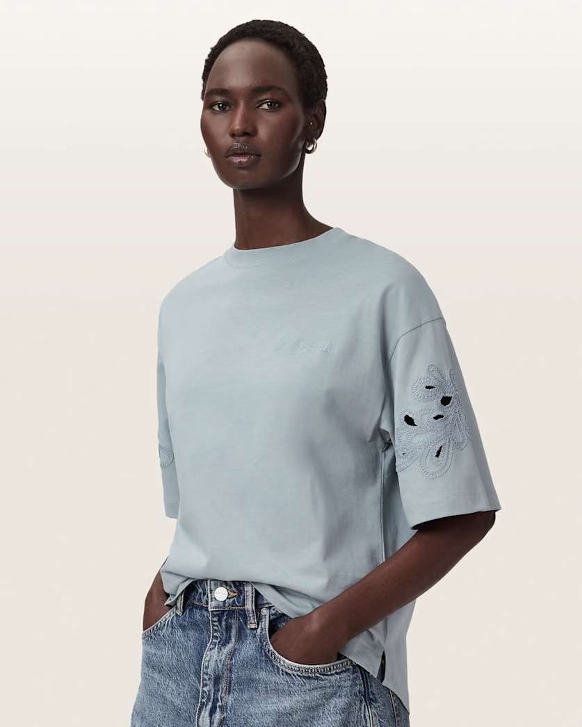AllSaints Lola Amelie Oversized Cotton T-Shirt Women's High Rise Blue Women's