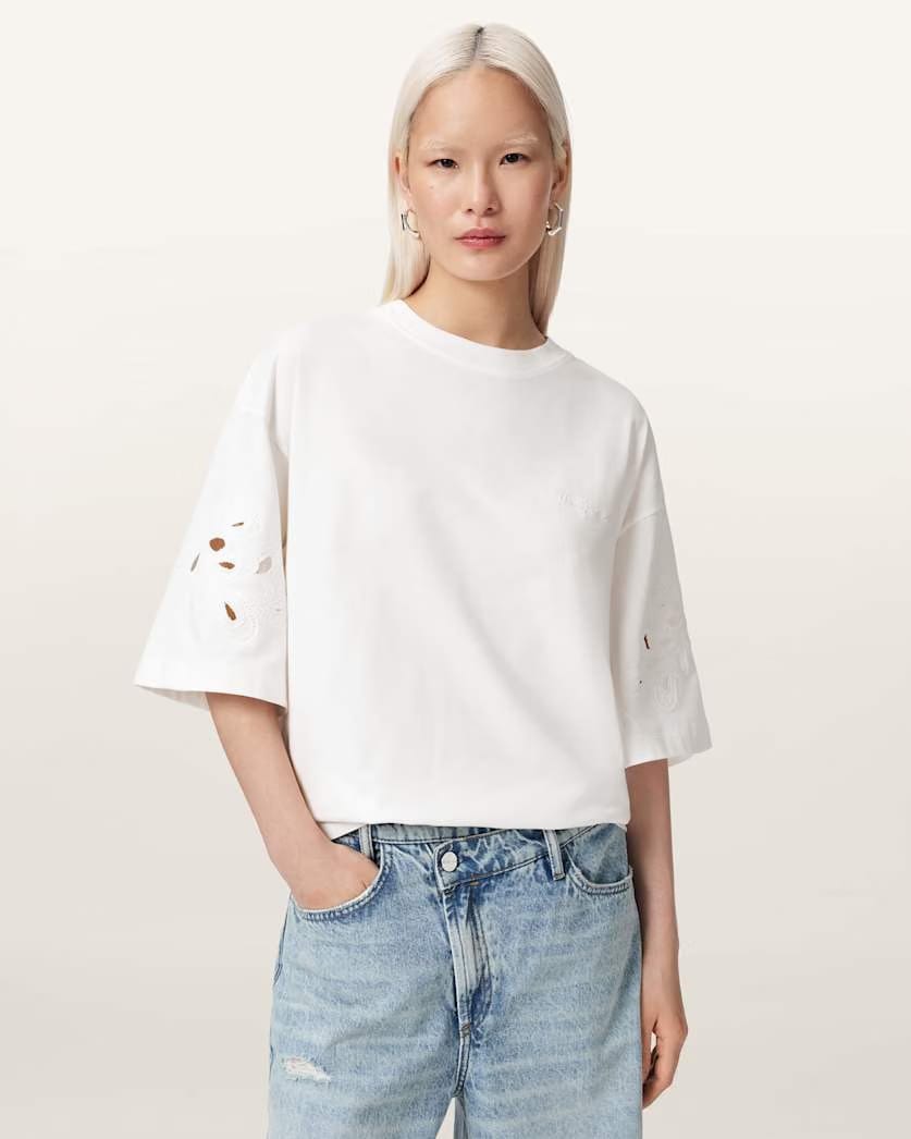 AllSaints Lola Amelie Oversized Cotton T-Shirt Women's High Rise Blue Women's
