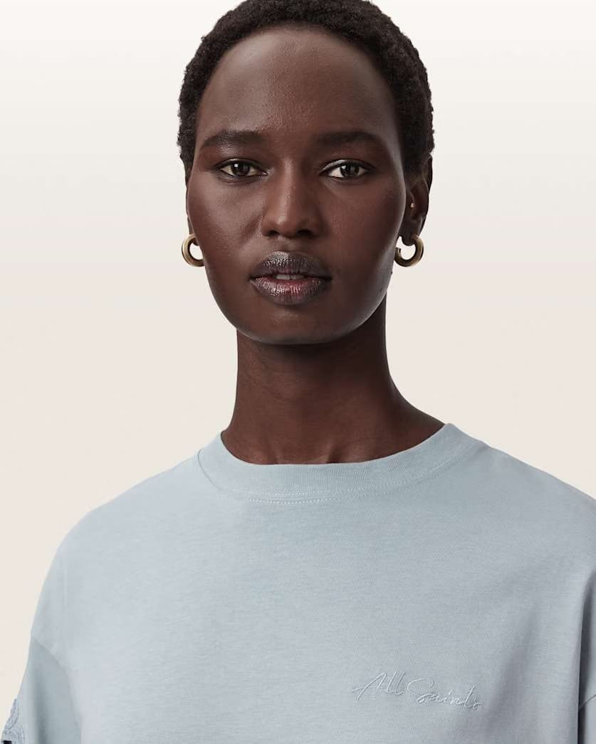 AllSaints Lola Amelie Oversized Cotton T-Shirt Women's High Rise Blue Women's