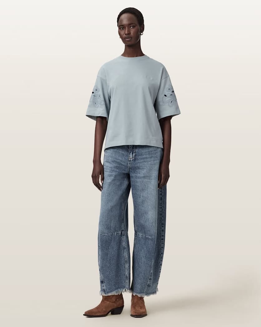 AllSaints Lola Amelie Oversized Cotton T-Shirt Women's High Rise Blue Women's