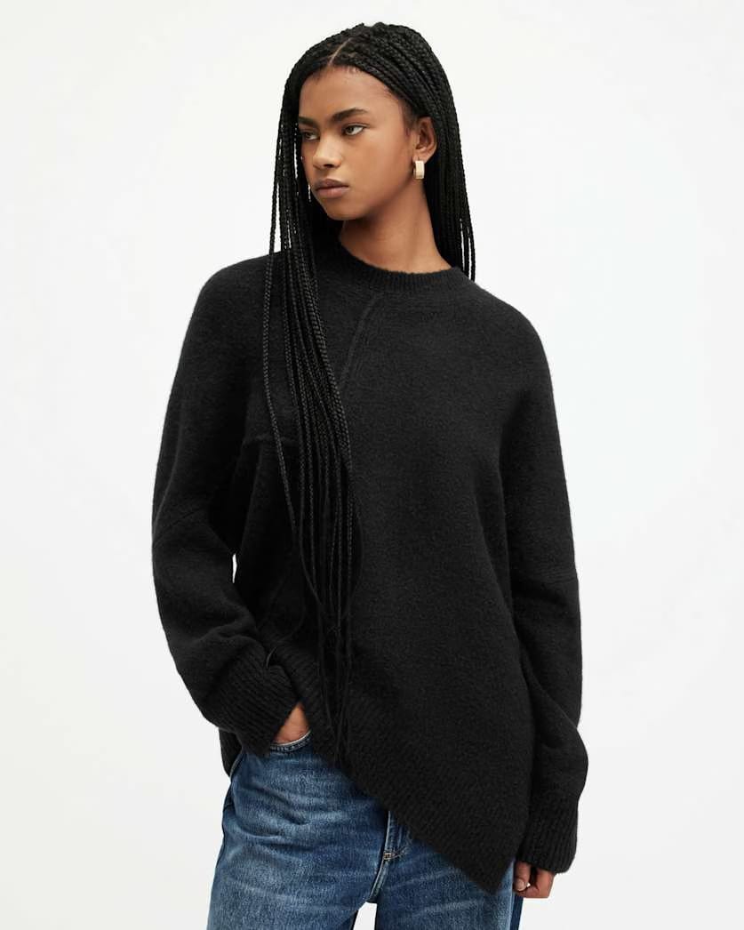 AllSaints Lock Crew Neck Asymmetric Sweater Women's Black Women's