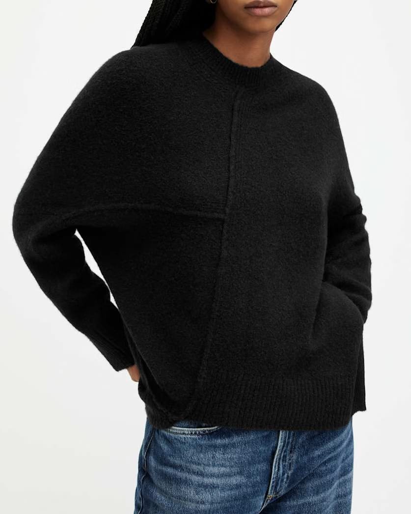 AllSaints Lock Crew Neck Asymmetric Sweater Women's Black Women's
