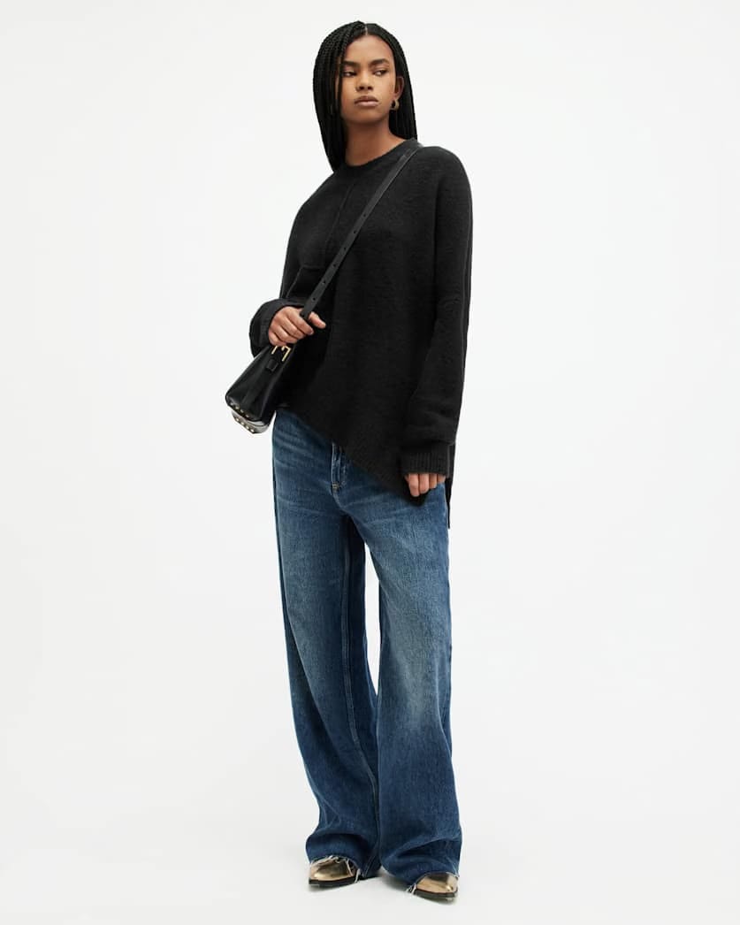 AllSaints Lock Crew Neck Asymmetric Sweater Women's Black Women's