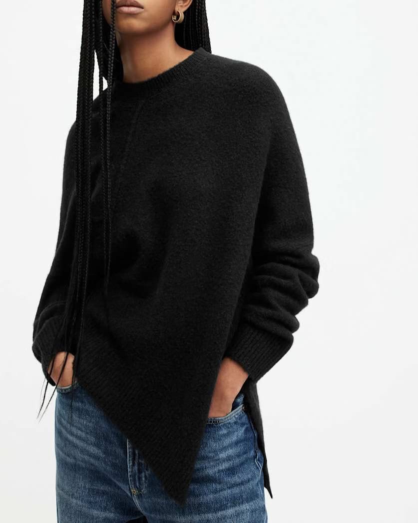 AllSaints Lock Crew Neck Asymmetric Sweater Women's Black Women's