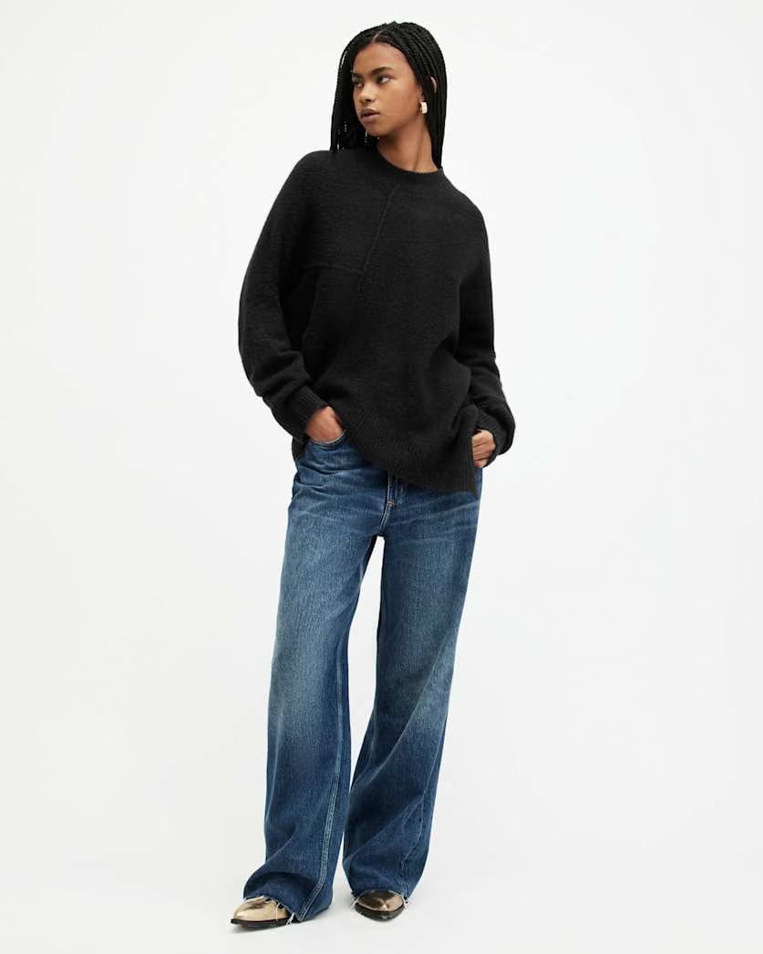 AllSaints Lock Crew Neck Asymmetric Sweater Women's Black Women's
