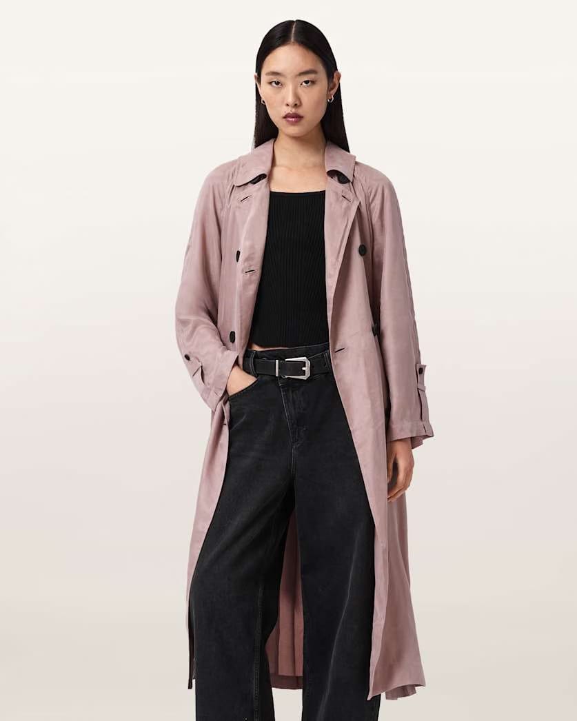 AllSaints Lizie Double Breasted Trench Coat Women's Shadow Pink Women's