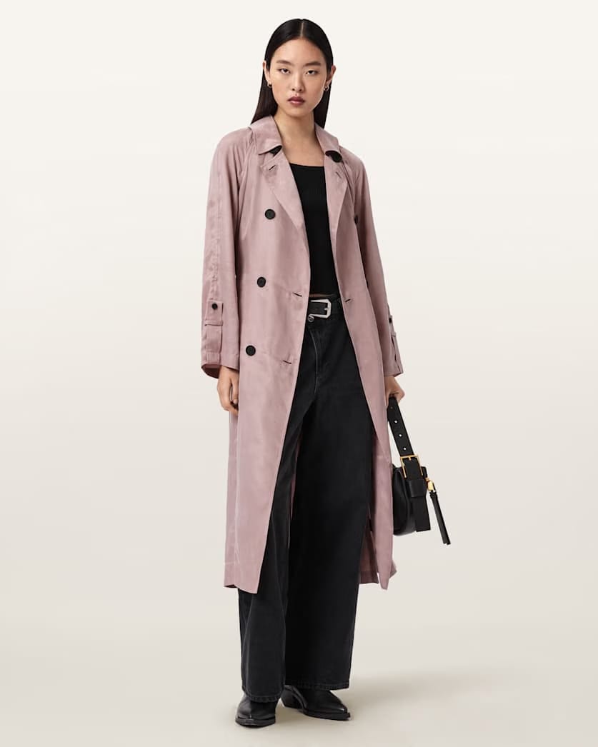 AllSaints Lizie Double Breasted Trench Coat Women's Shadow Pink Women's