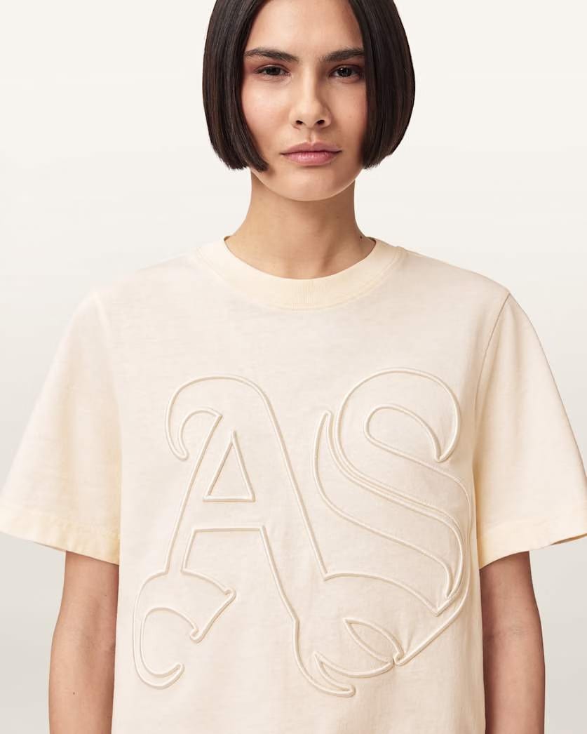 AllSaints Lisa Embossed Crew Neck T Shirt Women's Pebble White Women's