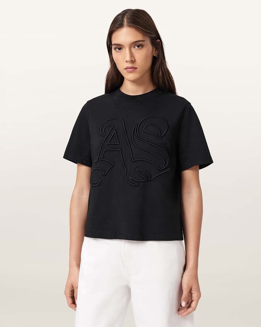 AllSaints Lisa Embossed Crew Neck T Shirt Women's Pebble White Women's