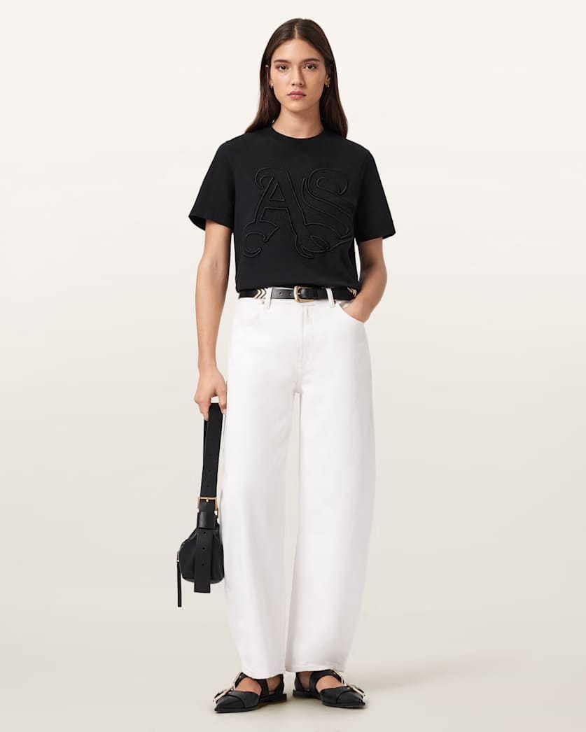 AllSaints Lisa Embossed Crew Neck T Shirt Women's Pebble White Women's