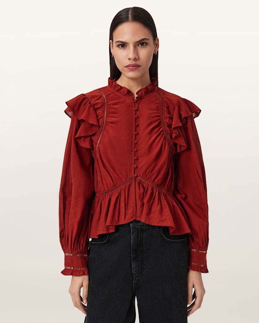 AllSaints Lima Frill Top Women's Paprika Red Women's