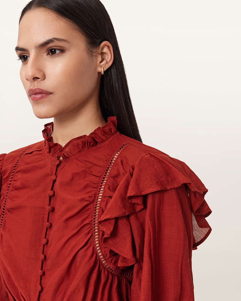 AllSaints Lima Frill Top Women's Paprika Red Women's